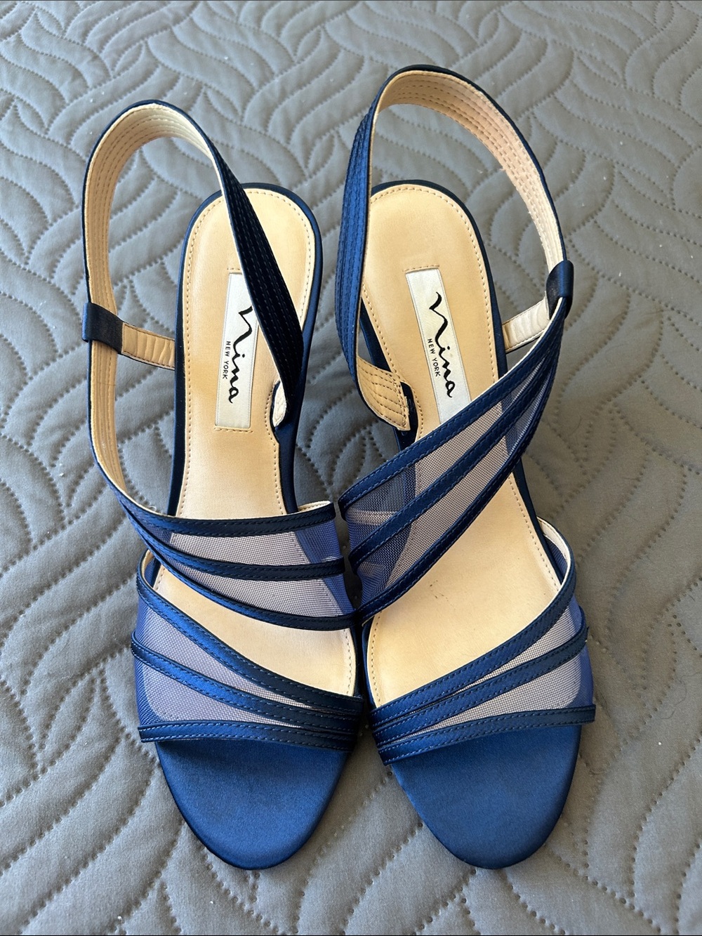Gorgeous Nina Navy Vidonia Strappy Slingback Heels with Mesh Insets - Picture 3 of 8